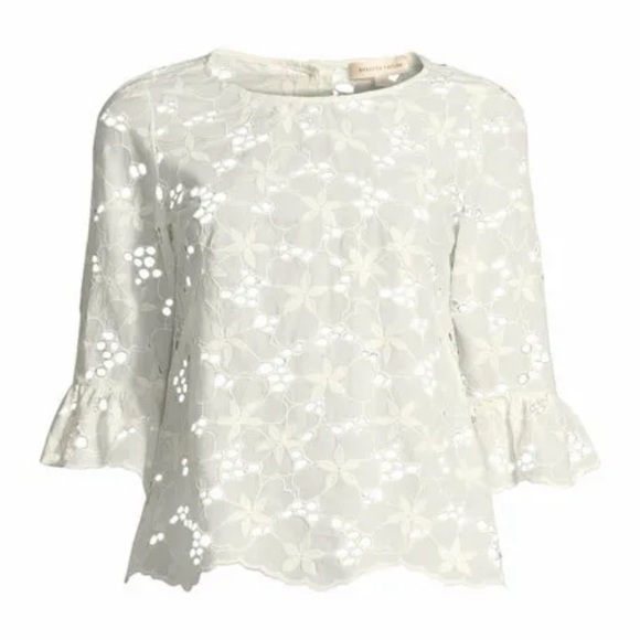 Rebecca Taylor Adriana Floral Eyelet Button-Back Top Size 0 - Picture 5 of 7